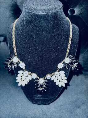 Gold Chain Statement Necklace with Black and White Petal Accents